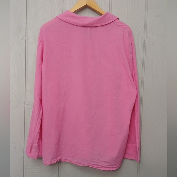 Hot Pink Cotton Linen Blend Long Sleeve Button Down Top Flamingo H&M Size Medium - Picture 6 of 7
